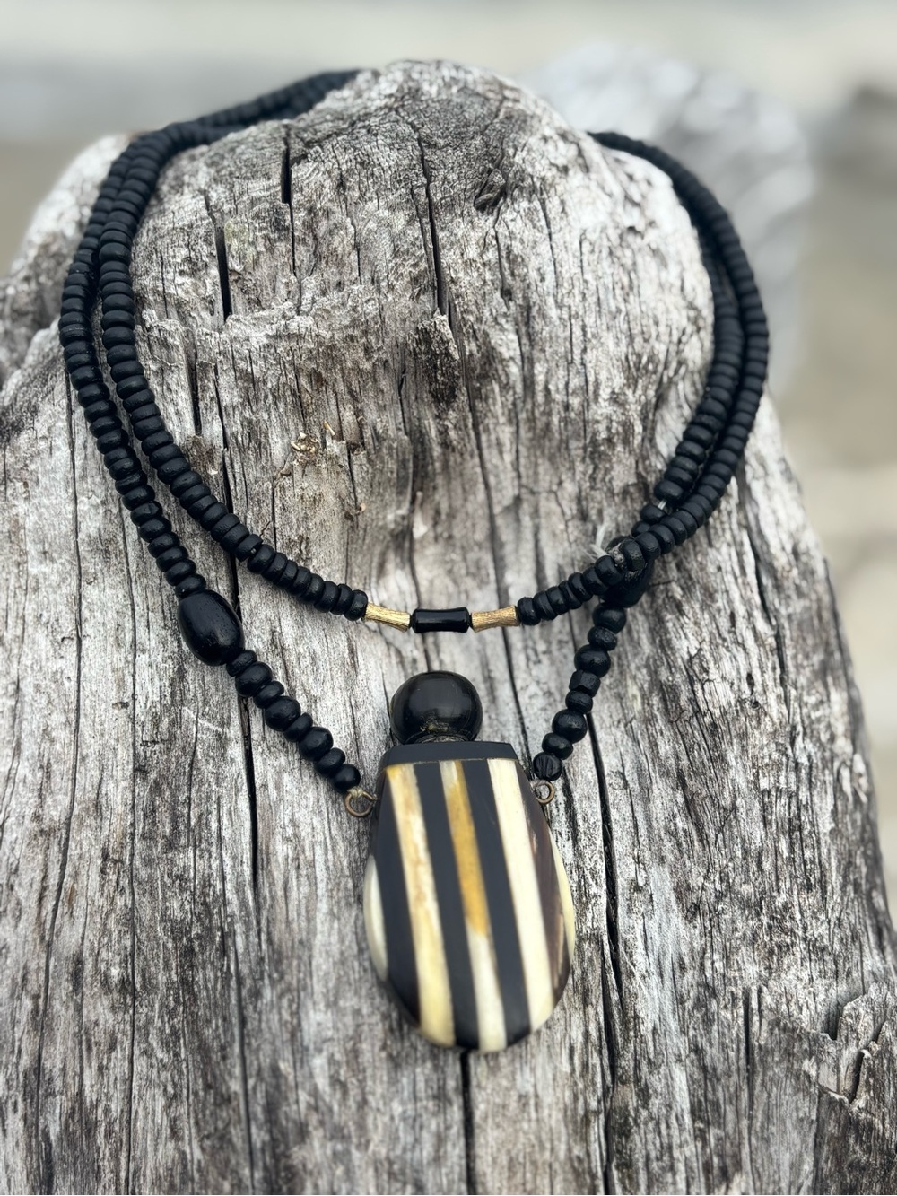 Rare Vintage Horn & Bone Perfume Bottle Pendant Necklace • Wearable Vanity Art